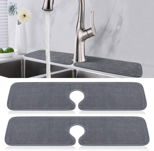 PoYang 2 Pack Faucet Mat for Kitchen Sink Splash Guard Long: Super Absorbent Microfiber Sink Water Splash Guard Behind Kitchen Faucet Mat for Bathroom, RV Protector, Machine Washable 24'' x 5.1''