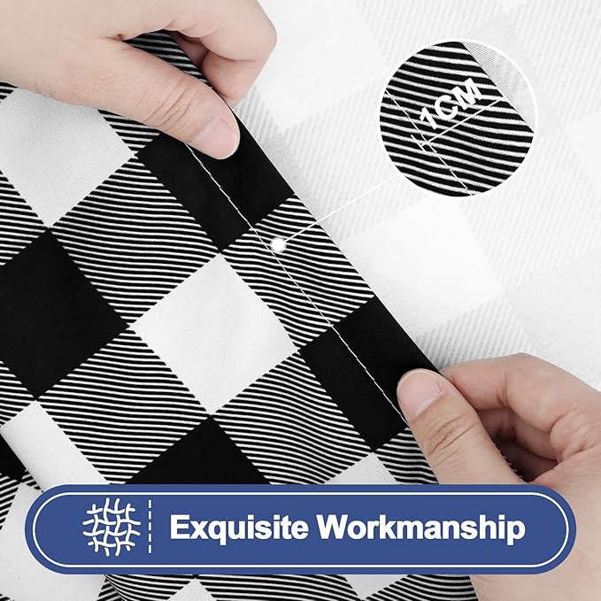 Smiry Picnic Table Cloth 2 Pack, Waterproof Elastic Fitted Tablecloths for 36x60 Rectangle Tables, Washable Polyester Buffalo Plaid Tablecloth for Camping, Dining & Outdoor (Black & White, 36" x 60")