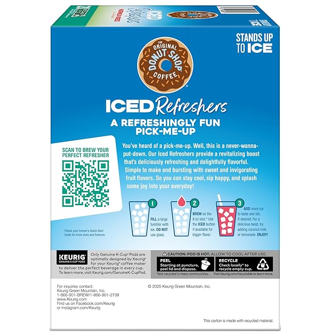 The Original Donut Shop Iced Refreshers, Watermelon Breeze Flavor, Keurig Single Serve K-Cup Pods, Brew Over Ice, 20 Count