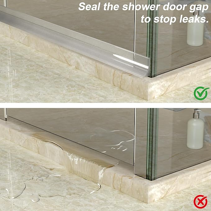 67" Shower Threshold Water Dam Silicone Shower Water Guard Collapsible Shower Door Bottom Seal Shower Splash Guard for Wet and Dry Separation
