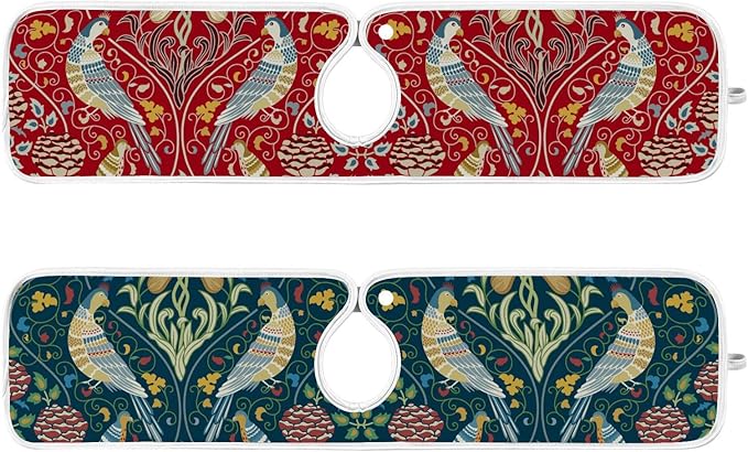 Sink Mat for Faucet Sink Splash Guard Faucet Handle Drip Catcher for Kitchen Bathroom Absorbent Microfiber Dish Drying Mat Boho Bird 2pcs
