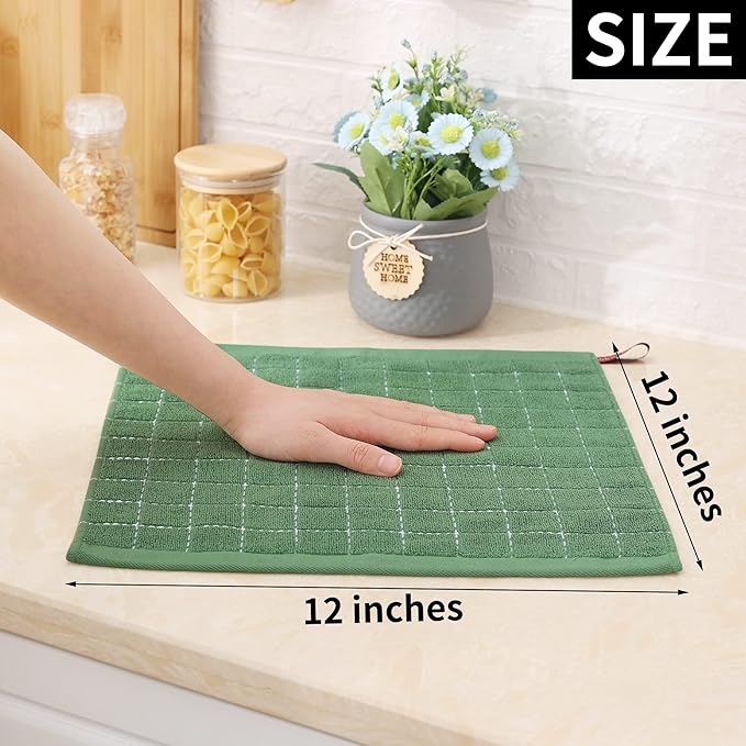 Homaxy 100% Cotton Terry Kitchen Dish Cloths, Ultra Soft and Absorbent Dish Towels for Kitchen, Suitable for Drying and Washing Dishes, 24 Pack, 12 x 12 Inches, Grass Green