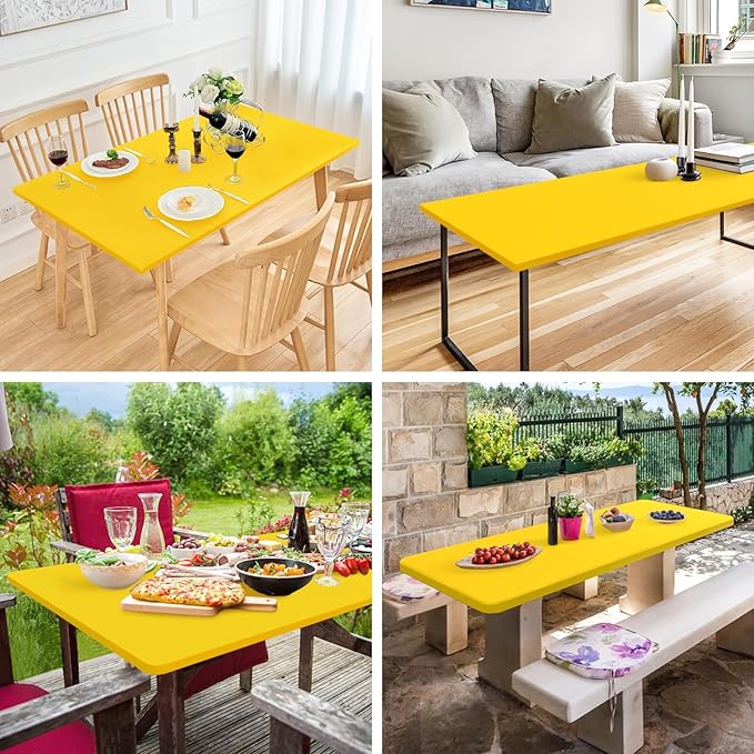 NEWISHER Fitted Rectangle Tablecloth 36 x 60 Inch Elastic Table Cloth Stretch Spandex Table Cover Gold Washable Polyester Table Top Cap Cover for Dining Picnic Camping Indoor and Outdoor