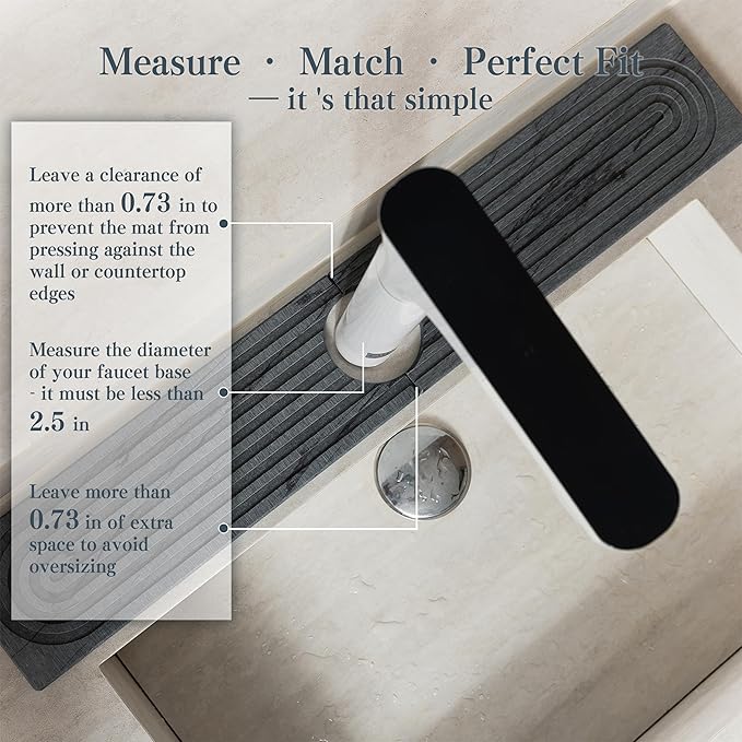 Stone Faucet Mat for Kitchen Sink, Quick Drying Mats, Water Absorbing Guard & Sink Protectors, Diatomite Bathroom Counter Tray, Kitchen Decor Home Accessories - Marble Dark Grey, 15.8''x4''