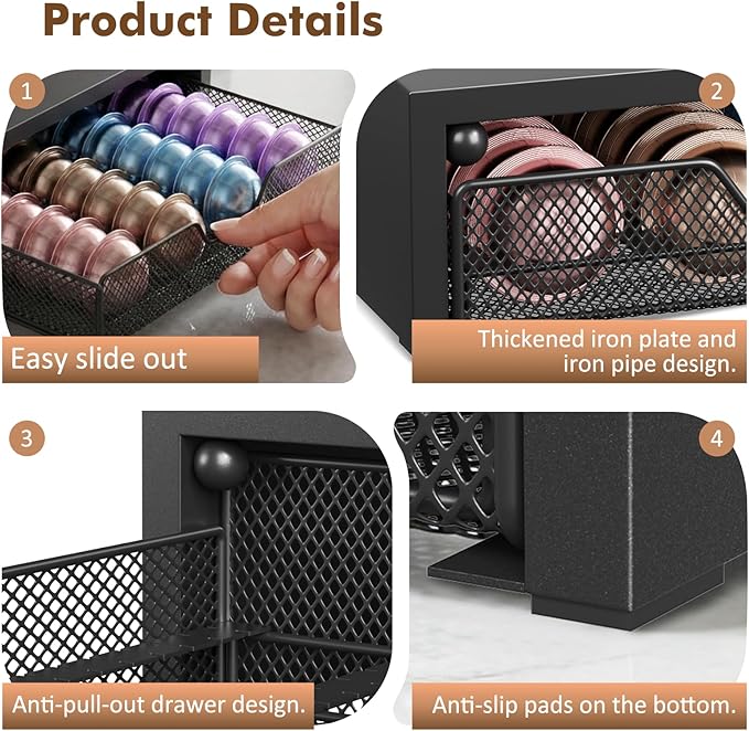 ECOLOVI Nespresso Pods Holder, K Cup Holder, Coffee Pod Holder Organizer Compatible with Nespresso Vertuo Capsules, Holds 60 Small or 40 Large Pods, Black