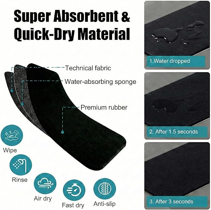 2PCS Customizable Small Dish Drying Mat: 18"L x 9"W Trimmable Quick Dry Pad - Non-Slip Absorbent Heavy Duty Microfiber Drip Catcher & Counter Protector for Kitchen Sink & Bathroom Counter Tray