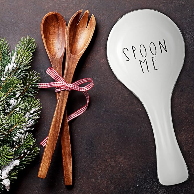 Patelai Ceramic Spoon Rest Spoon Holder Stovetop for Kitchen Stove Coffee Bar Accessories Christmas Gift(White, Black,Text Style)