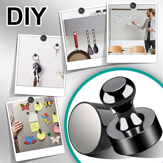 Metallic Magnets, Refrigerator Magnets, 24 Pack Black Magnetic Push Pins, Strong Fridge Magnets, Multi-use Whiteboard Magnets Perfect for Kitchen Office Classroom
