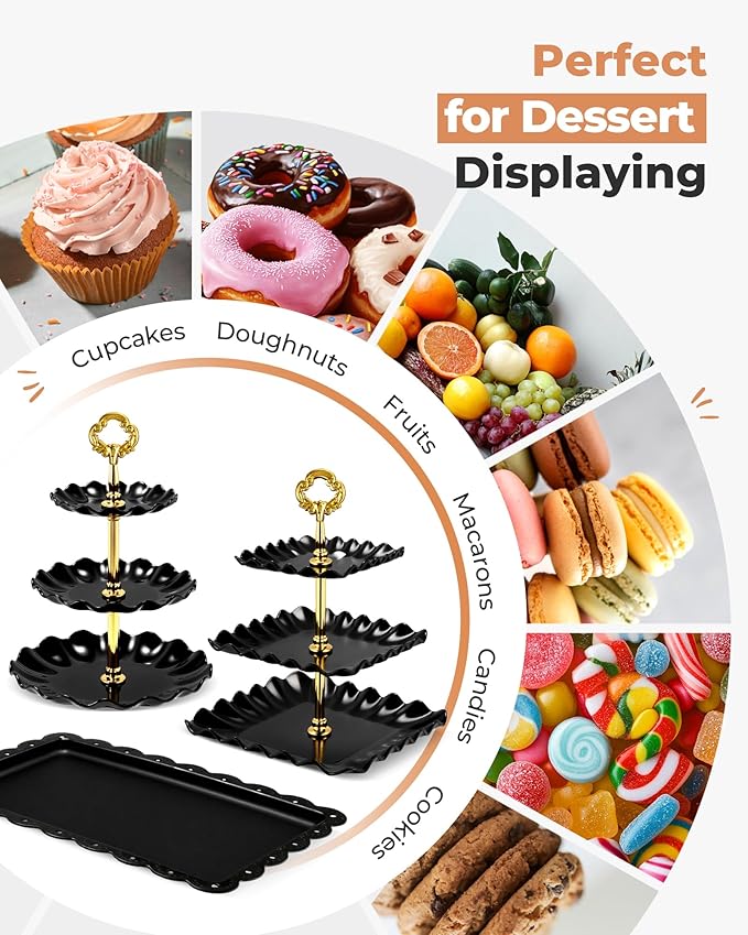 Kootek Dessert Cupcake Stand, 10pcs Dessert Table Display Set, 3 Tiered Cup Cake Holder Tower Stand Riser& Cookie Serving Trays for Wedding, Tea Party, Birthday, Baby Shower