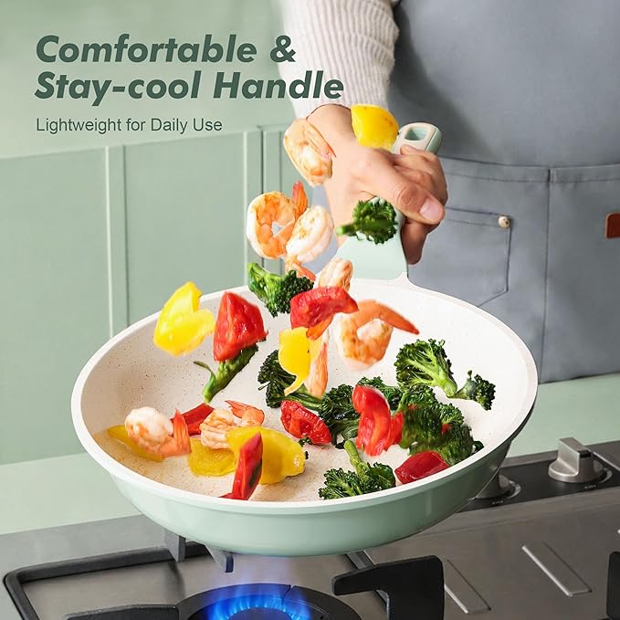 SENSARTE Nonstick Ceramic Frying Pan with Lid 12.5 Inch Cooking Pan Skillet, Free of Intentionally Added PFAS/PTFE Non-toxic Chef's Pan Induction Compatible Pan, Heat Resistant Handle, Mint Green