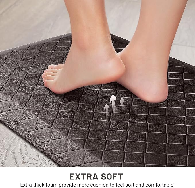 HappyTrends Kitchen Floor Mat - 4/5 Inch Thick Anti-Fatigue Kitchen Rug,Waterproof Non-Slip Kitchen Mats and Rugs Heavy Duty Ergonomic Comfort Rug for Kitchen,Office,Sink(17.3" x 60", Chocolate)