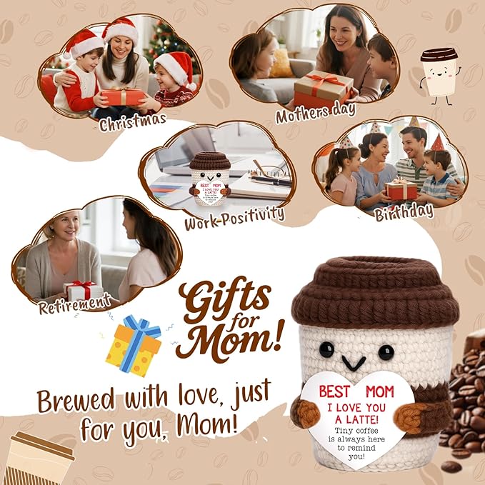 OCCdesign Mini Birthday Gifts for Mom from Daughter I Love You Crochet Coffee Appreciation Gifts for Mom Women Mother Wife Bonus Moms Stepmom Mother-in-Law Mommy Best Handmade Gift