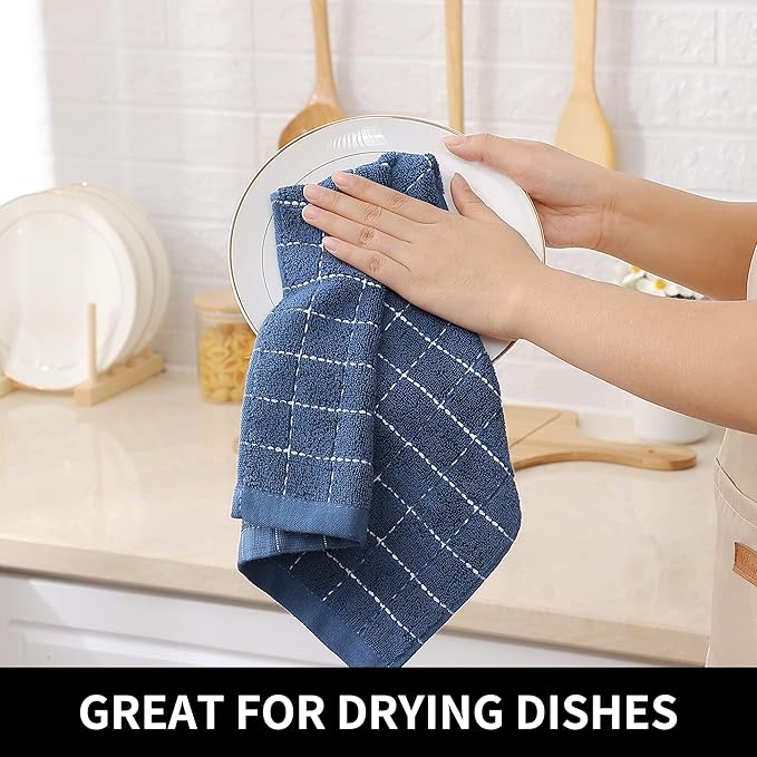 Homaxy 100% Cotton Terry Kitchen Dish Cloths, Ultra Soft and Absorbent Dish Towels for Kitchen, Suitable for Drying and Washing Dishes, 4 Pack, 12 x 12 Inches, Navy Blue