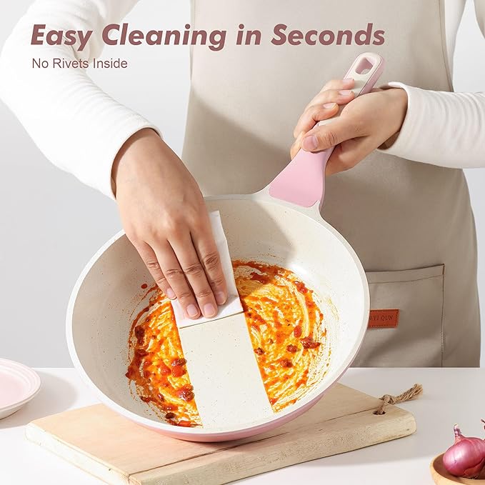 SENSARTE Nonstick Ceramic Frying Pan with Lid 11 Inch Omelet Pan Skillet, Free of Intentionally Added PFAS/PTFE Non-toxic Chef's Pan Induction Compatible Pan, Heat Resistant Handle, Sakura Pink