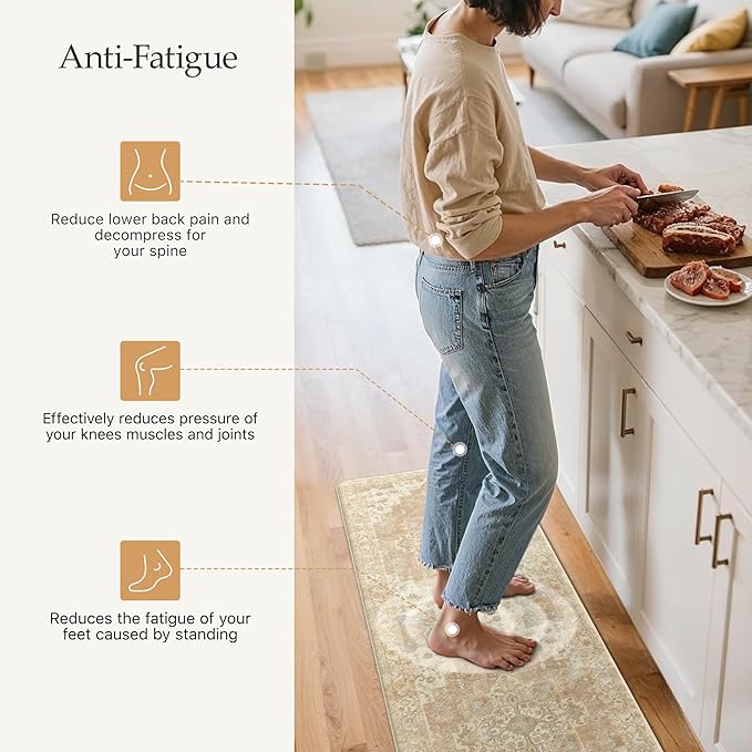 GENIMO Kitchen Mats for Floor 2PCs, Washable Anti Fatigue Mat for Cushioned, 17.3"x47"+17.3"x30", Waterproof Kitchen Rugs, Non Slip Comfort Standing Mat Rug for Home, Sink, Laundry, Orange