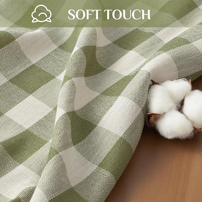 Softalker Outdoor Checkered Tablecloth Rectangle, Spring Summer Linen Cotton Gingham Table Cloth with Tassel, Heavy Duty Wrinkle Free Buffalo Plaid Table Cover for Picnic Camping - 55 x 120 Inch, Sage