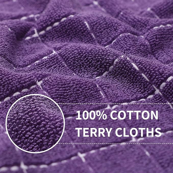 Homaxy 100% Cotton Terry Kitchen Towels(Purple, 13 x 28 inches), Checkered Designed, Soft and Super Absorbent Dish Towels, 5 Pack