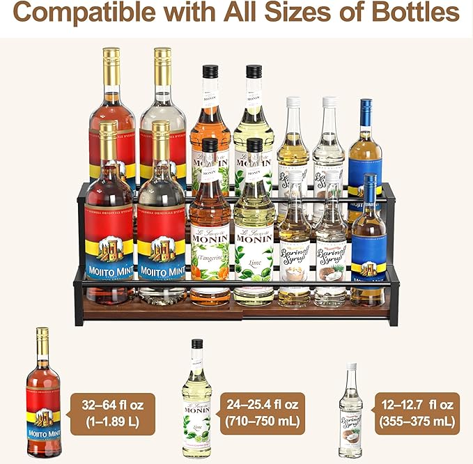 Expandable Coffee Syrup Organizer, Customized Width Syrup Rack & Bottle Holder for Coffee Bar Station, Liquor Bottle Display Shelf Bar Shelves, Wine Racks Countertop for Syrup, Wine, Spice