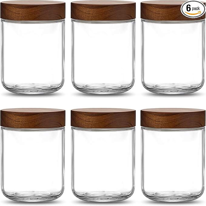 Danmu 16 oz Overnight Oats Containers with Lids,Salad Jar,Glass Jar with Wooden Lid 6 Pack,Mason Jars 16 oz with Lids for Snack,Overnight Oats,Meal Prep,Yogurt,Parfait,Soup,Salad 100% Leak-proof