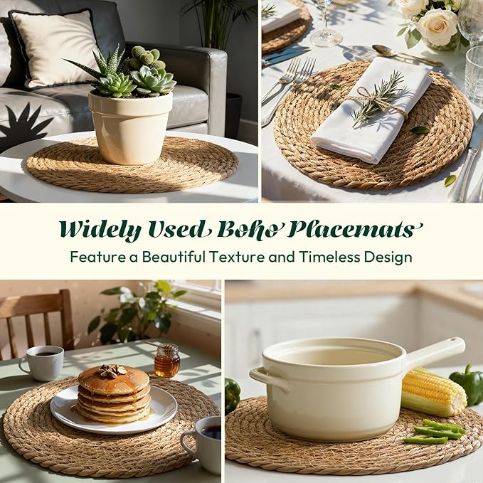 13 in Round Woven Placemats Plate Chargers Set of 12, Boho Farmhouse Rustic Woven Place Mats for Kitchen Dining Party Table Decor, Rattan Wicker Table Mats Jute Braided Chargers for Dinner Plates