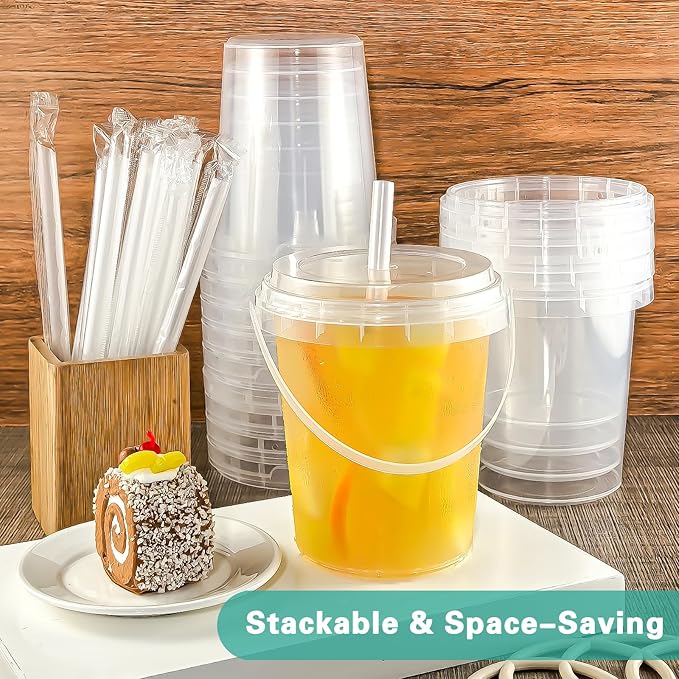 30 Pack 34oz Plastic Cups with Lids and Straws, Disposable Coffee Cups with Lids, Sturdy & Food Safe To Go Cups for Cold & Hot Drinks/Smoothies, Fruit Drinks Cups for Summer Beverages, Bar/Beach Party