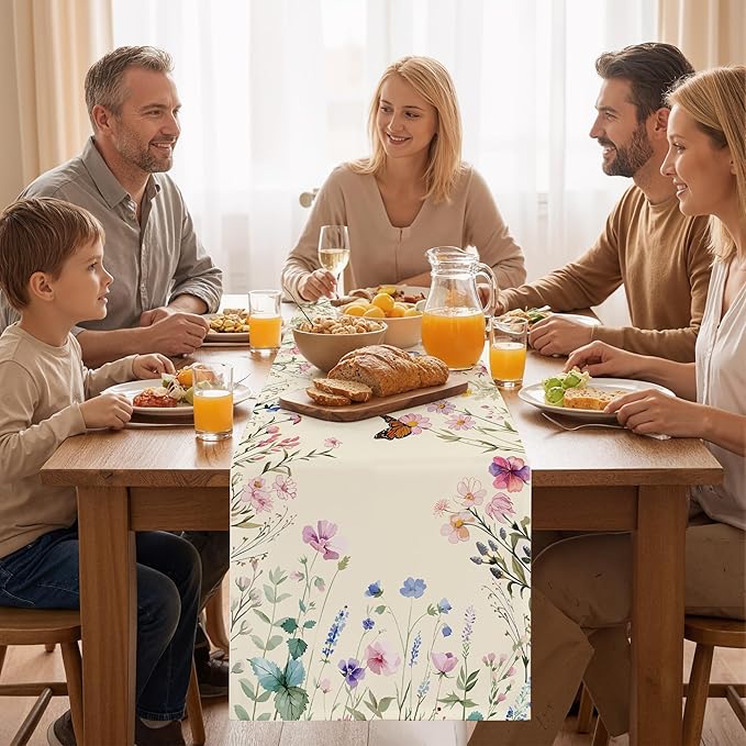 OHOME Summer Decorations - Daisy Eucalyptus Lavender Floral Leaves Summer Table Runner - Spring Decorations for Home Indoor Outdoor | Summer Tablecloth Party Favors Supplies for Table Decor Banner