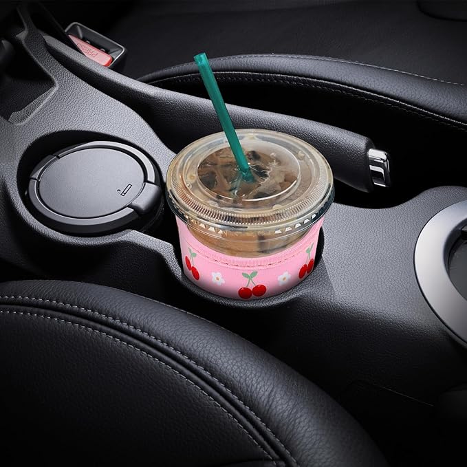 YR Reusable Neoprene Insulator Sleeve for Iced Coffee Cups, 3 Pack Coffee Coolies sleeves for Iced & Hot Drinks, Cold Beverage Cooler Compatible with Starbucks Coffee and More (Cute Cherry)