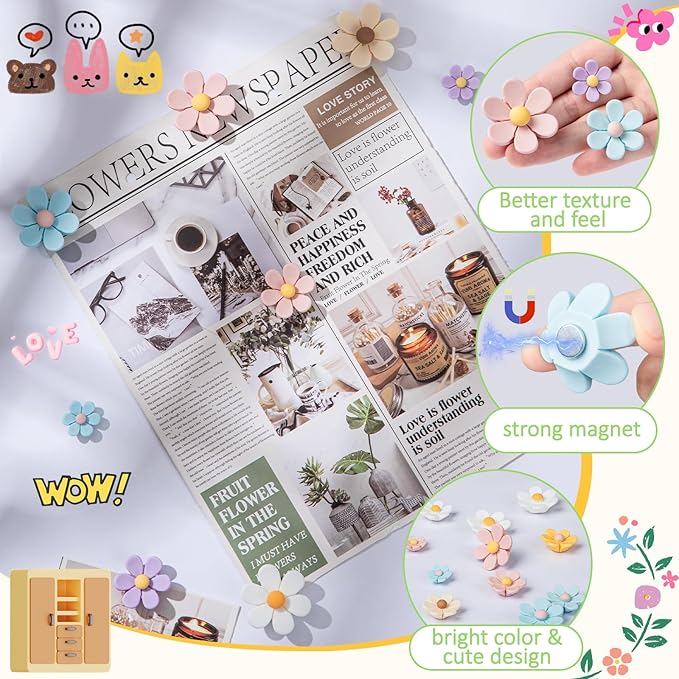 Homestheix - 3D Flower Magnets for Fridge 16 Pcs - Fridge Magnets Cute - Strong Refrigerator Magnet - Adorable Decorations for Office - Colorful Kitchen Decor - Cute Desk Accessories for Whiteboard