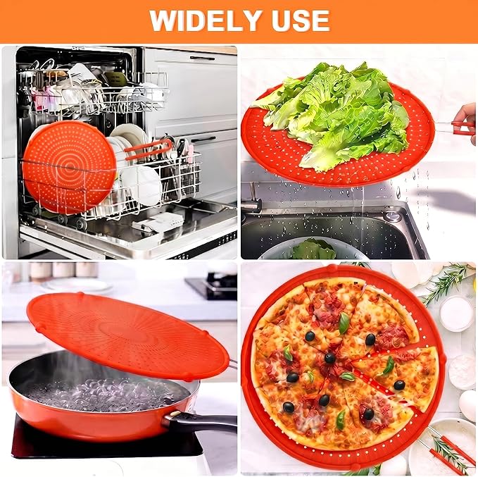 Splatter Screen for Frying Pan, Grease Splatter Guard, Heat-Resistant Splatter Guards for Frying, Silicone Splatter Guard for Everyday Cooking, Dishwasher Safe, Red （16in×12in×0.5in）
