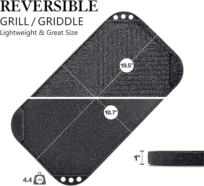 SENSARTE Nonstick Griddle Grill Pan, Pro-Grid Reversible Grill & Griddle Pan, Two Burner Cast Aluminum, Portable for Indoor Stovetop or Outdoor Camping BBQ, 19.5" x 10.7"