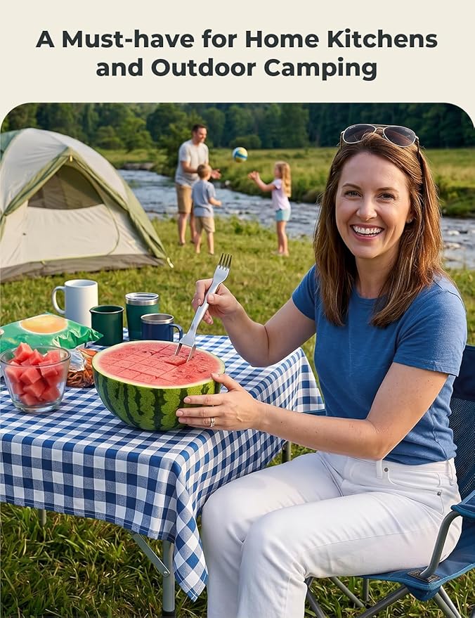 CripsTaste Watermelon Fork Cutter Slicer Tool, 2-in-1 Stainless Steel Fruit Cutter Melon Slicer Cutter Tool, Watermelon Cutting Tool for Home Party Camping Kitchen Gadget
