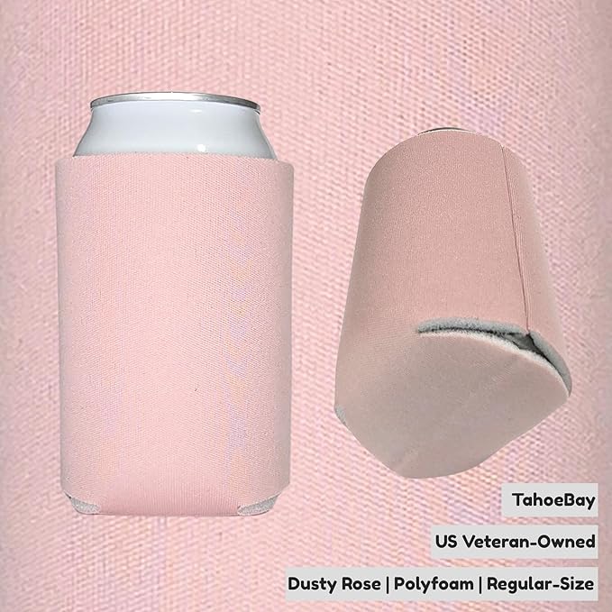 TahoeBay Bulk Blank Beer Can Cooler Sleeves (50-Pack) Sublimation Blanks for Vinyl Plain Soft Foam Can Sleeves Coolers for Soda Cans & Bottles Black, White, Assorted Solid Color (Dusty Rose)