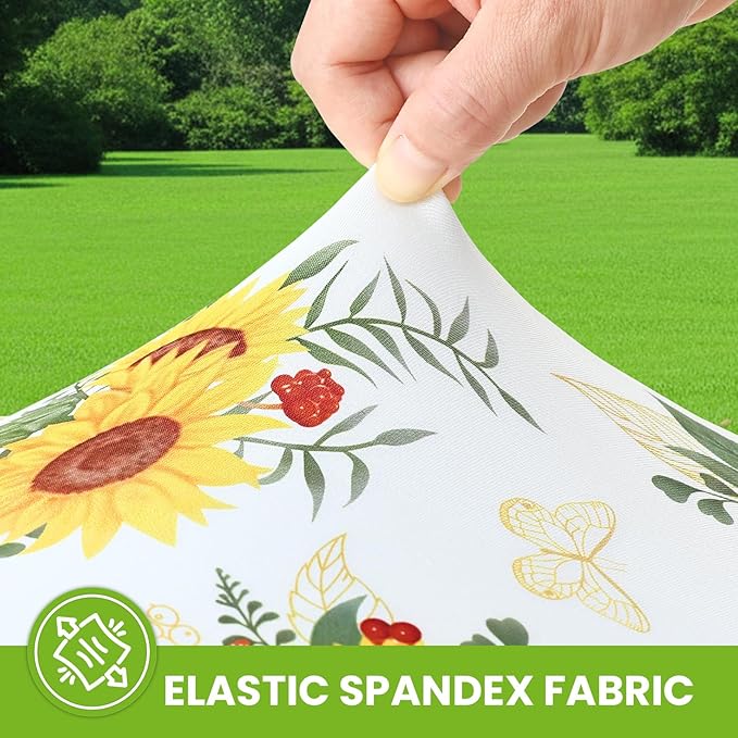 Smiry Spandex Fitted Tablecloth for 6 Foot Rectangle Tables, Washable Picnic Table Cover with Elastic, Stretch Reusable Table Cloth for Outdoor, Camping, Dining & Kitchen (Sunflower, 30"x72")