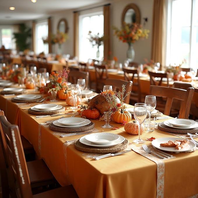 sancua 6 Pack Tablecloth Rectangular 60x102 Inch Light Brown, Thanksgiving Table Cloth Rectangle for 6 Foot Tables - Stain and Wrinkle Resistant Washable Polyester Cover for Fall Dining Parties Bronze