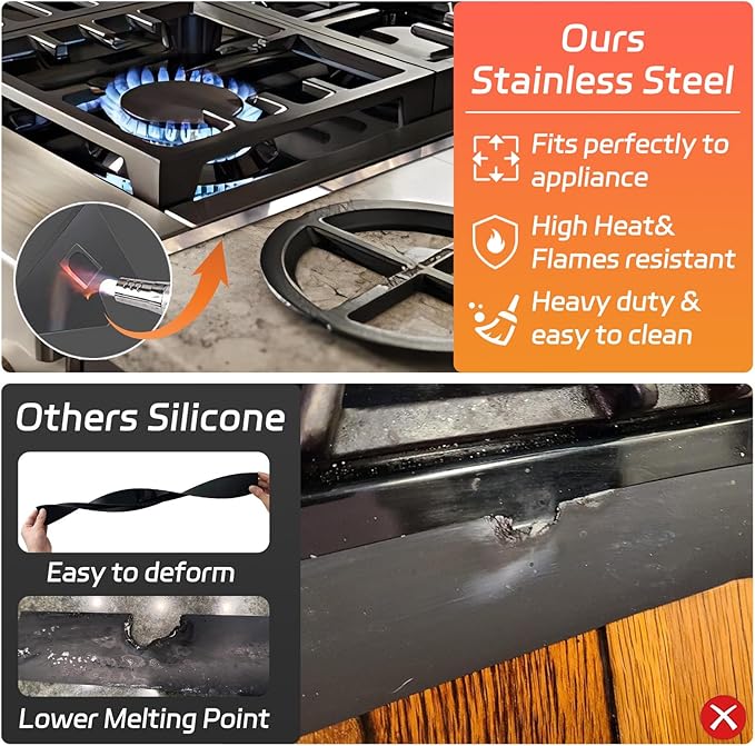 Stainless Steel Stove Counter Gap Cover (2 Pack), Oven Gap Filler, Stove Gap Filler for Kitchen, Range Trim Kit, Easy Clean with Heat Resistant, Adjustable Length 13.8” to 27.6” 1