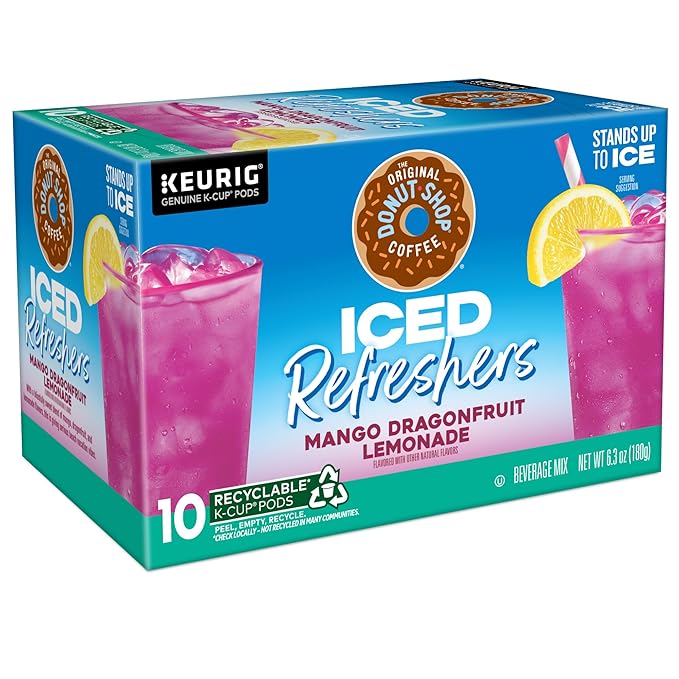 The Original Donut Shop Iced Refreshers, Mango Dragonfruit Lemonade Flavor, Keurig Single Serve K-Cup Pods, 60 Count (6 Packs of 10)