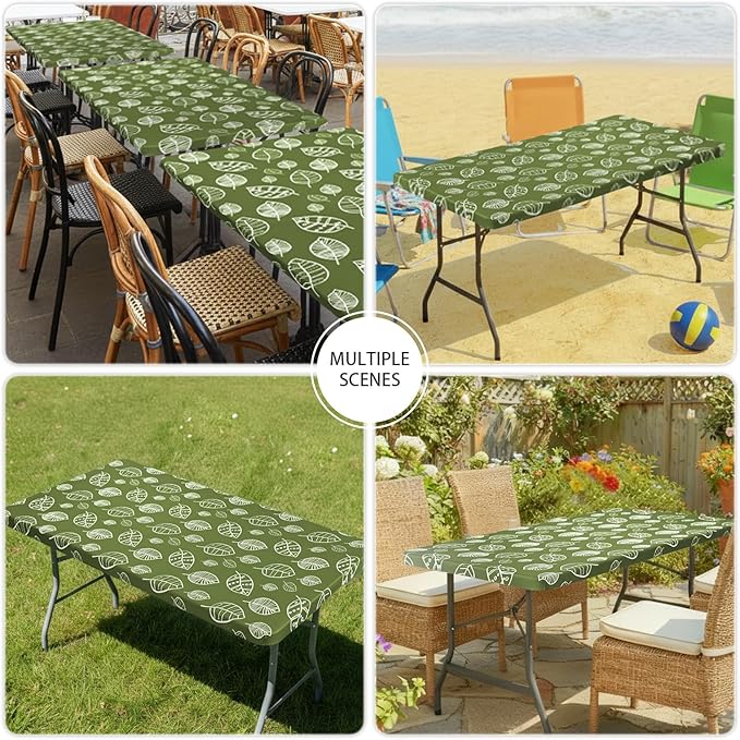 Smiry Spandex Fitted Tablecloth for 5 Foot Rectangle Tables, Washable Picnic Table Cover with Elastic, Stretch Reusable Table Cloth for Outdoor, Camping, Dining & Kitchen (Line Leaf, 30"x60")