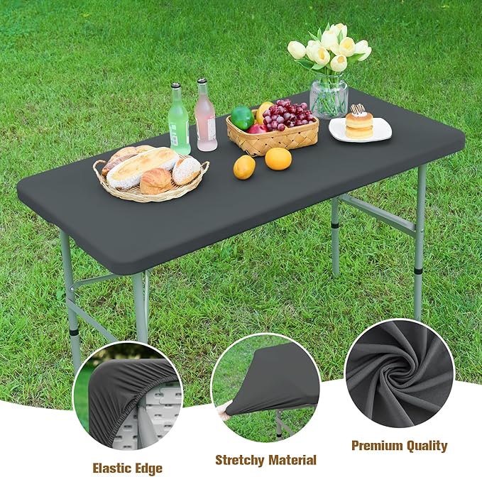 NEWISHER Fitted Rectangle Tablecloth 42 x 72 Inch Elastic Table Cloth Stretch Spandex Table Cover Grey Washable Polyester Table Top Cap Cover for Dining Picnic Camping Indoor and Outdoor