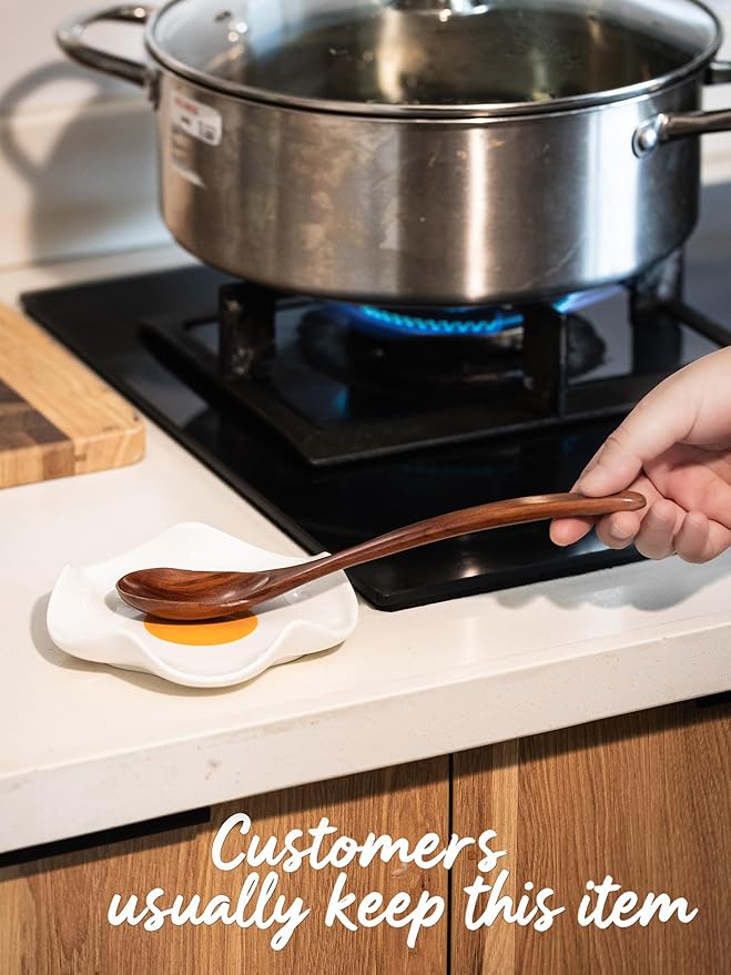 Cute Spoon Rest for Stove Top, Ceramic Egg Spoon Holder for Kitchen Counter Spatula Holder, 5.3in Coffee Spoon Rest, Sunny-Side Up Funny Cooking Spoon Holder for Utensils, Kitchen DéCor