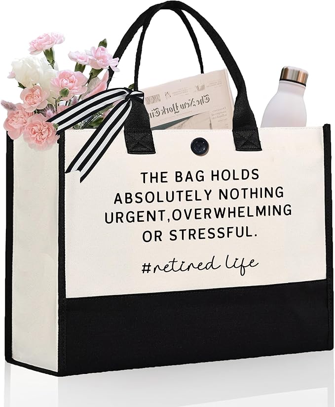 Craftique Retirement Gift for Woman, Funny Retired Cornered Tote Bag, Unique Retirement Gifts for Women Coworker Friend Bosses, Happy Retired Gift Bag for Shopping Travel Picnic, 17” x 6.7” x 12.5”