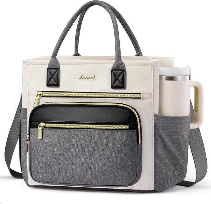 LOVEVOOK Insulated Lunch Bag Women,Wide Opening Adult Lunch Box Women with Cup Holder,Large Leakproof Cooler Bag for Work Picnic Beach Family College Mom,Lunch Teacher Breast Pump Diaper Tote Bag