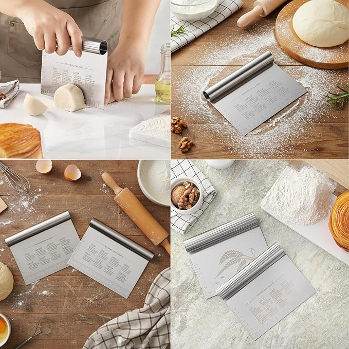 BOORIKA Dough Scraper & Bench Scraper Kitchen – Stainless Steel Sourdough Tools – Dough Cutter for Sourdough Bread, Pizza, and Flat Top Griddles – Chef Approved (Silver)