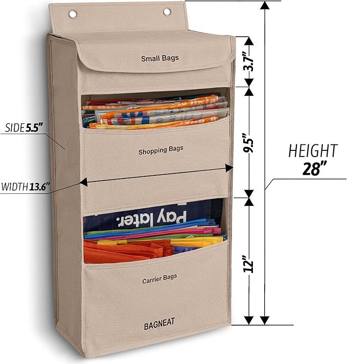 3 in 1 Plastic Bag Holder – Separate Plastic Bags, Reusable Bags & Grocery Bags – Over-the-Door or Wall-Mount Storage Organizer