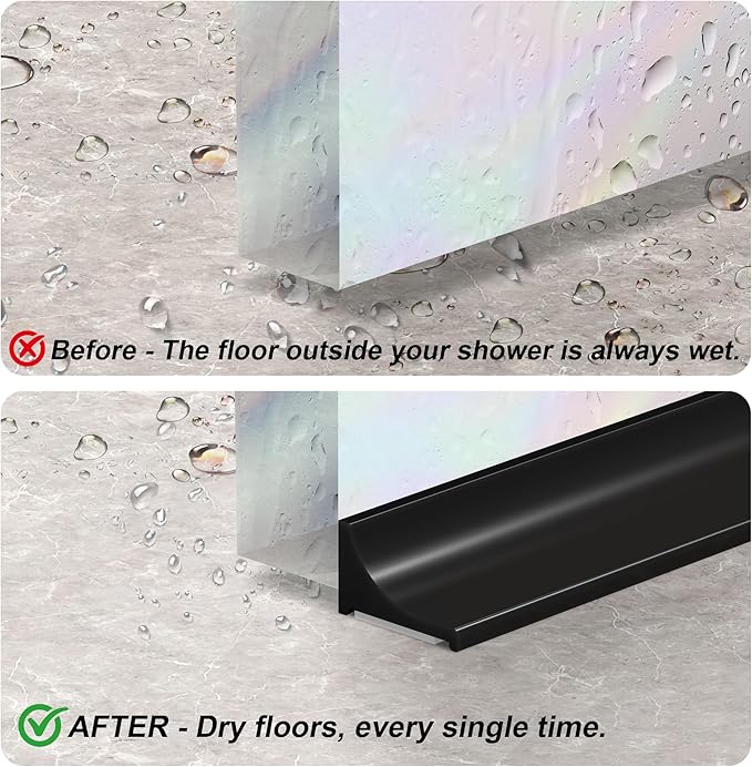 98Inch Shower Threshold Water Dam, Self-Adhesive Silicone Shower Barrier Water Stopper Shower Door Bottom Seal Strip Shower Splash Guard for Bathroom Kitchen Bathtub