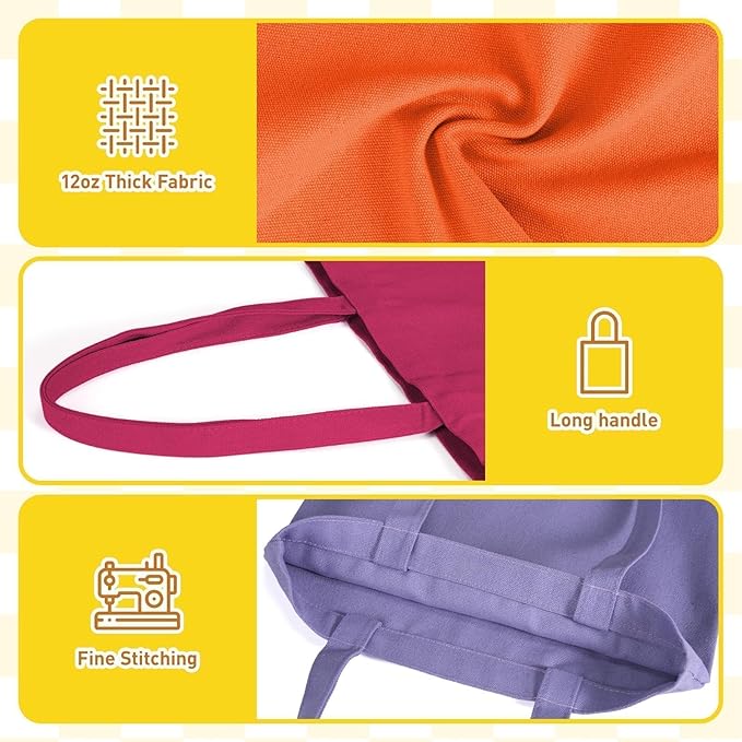 Lzerking Canvas Tote Bag Bulk 24 Pack Colored Canvas Bag for Gift, 13x15 Inches 12oz Heavy Duty Medium Reusable Blank Cloth Bags for Painting, Heat Transfer Vinyl