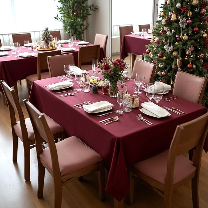 sancua Tablecloths for 8 Foot Rectangle Tables, 6 Pack - Washable Polyester Fabric Table Cloth for Chirstmas Party, Birthday, Banquet Reception, 60x120 Inch Burgundy