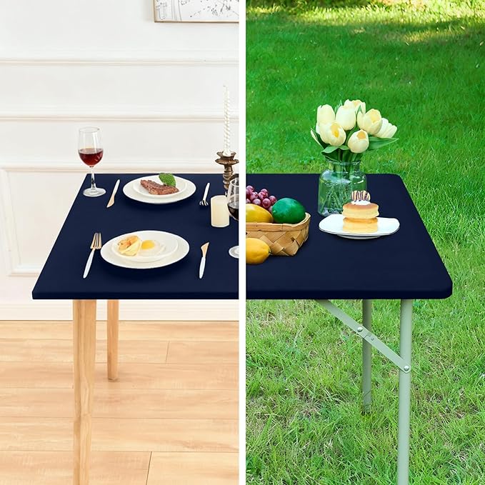 Fitted Rectangle Tablecloth 20 x 30 Inch Elastic Table Cloth for 2.5ft Table, Stretch Spandex Table Cover Navy Washable Polyester Table Top Cap Cover for Dining Picnic Camping Indoor and Outdoor