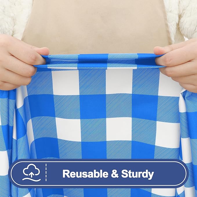 Smiry Picnic Table Cloth 2 Pack, Waterproof Elastic Fitted Tablecloths for 4FT Rectangle Tables, Washable Polyester Buffalo Plaid Tablecloth for Camping, Dining & Outdoor (Blue & White, 30" x 48")