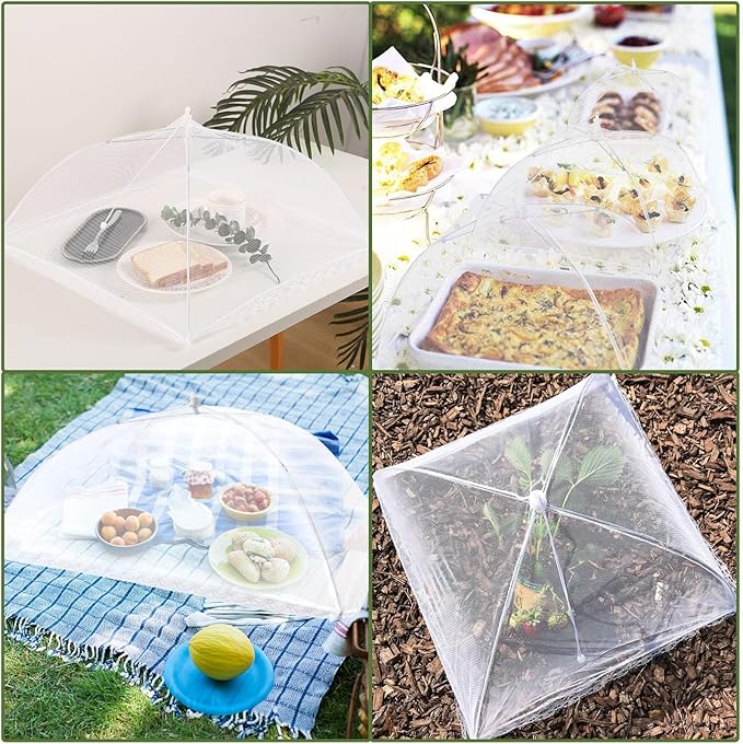 6 Pack Food Covers for Outdoors Mesh Screen Include 2 Extra Large (40"X 24") & 4 Standard (17"X 17") Food Tents Collapsible and Reusable Mesh Food Covers for Outside, BBQ Party Supplies, Fruit