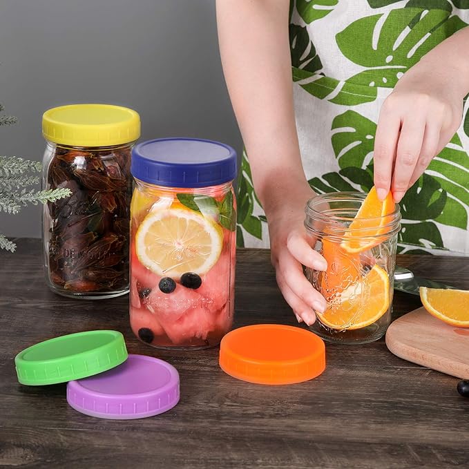 AOZITA [16 Pack] WIDE Mouth Mason Jar Lids for Ball, Kerr and More - Colored Plastic Storage Caps for Wide Mouth Mason/Canning Jars - Leak-Proof, Dishwasher Safe & Food Grade